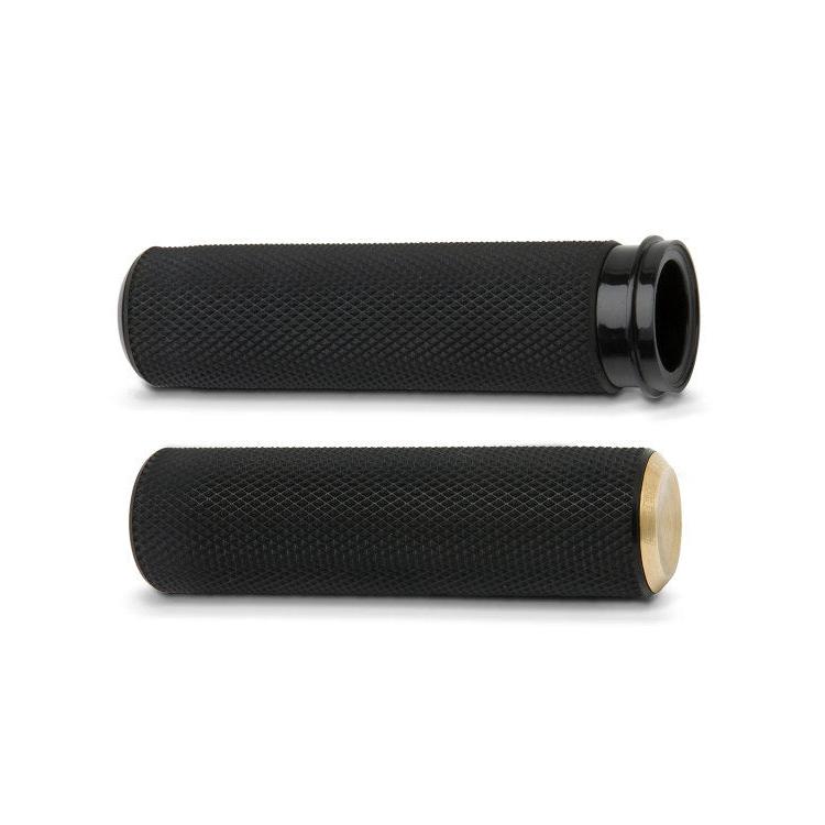 Arlen Ness AN-07-332 Knurled Fusion Handgrips Brass for H-D w/Throttle Cable