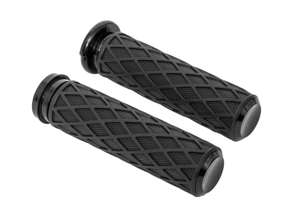 Arlen Ness AN-500-004 Diamond Handgrips Black for H-D w/Throttle Cable