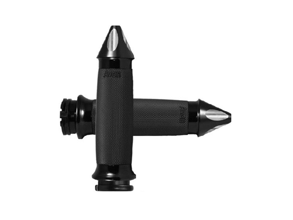 Avon Performance Grips AVG-CC-86-ANO-SPIKE Spike Custom Contour Handgrips Black for H-D w/Throttle Cable