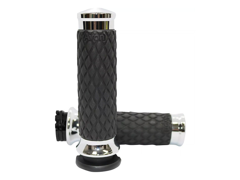 Avon Performance Grips AVG-DIA-60-CH Diamond Contour Handgrips Chrome for Harley-Davidson w/Throttle Cable