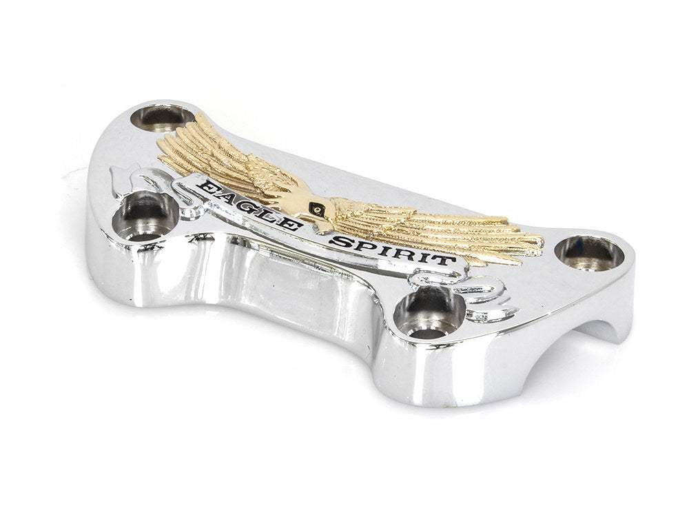 RSS BAI-03-0107G Eagle Spirit Logo Handlebar Top Clamp Chrome Gold for H-D Big Twin 74-Up/Sportster 74-21