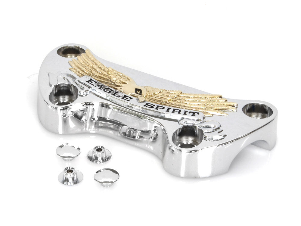 RSS BAI-03-0107G Eagle Spirit Logo Handlebar Top Clamp Chrome Gold for H-D Big Twin 74-Up/Sportster 74-21