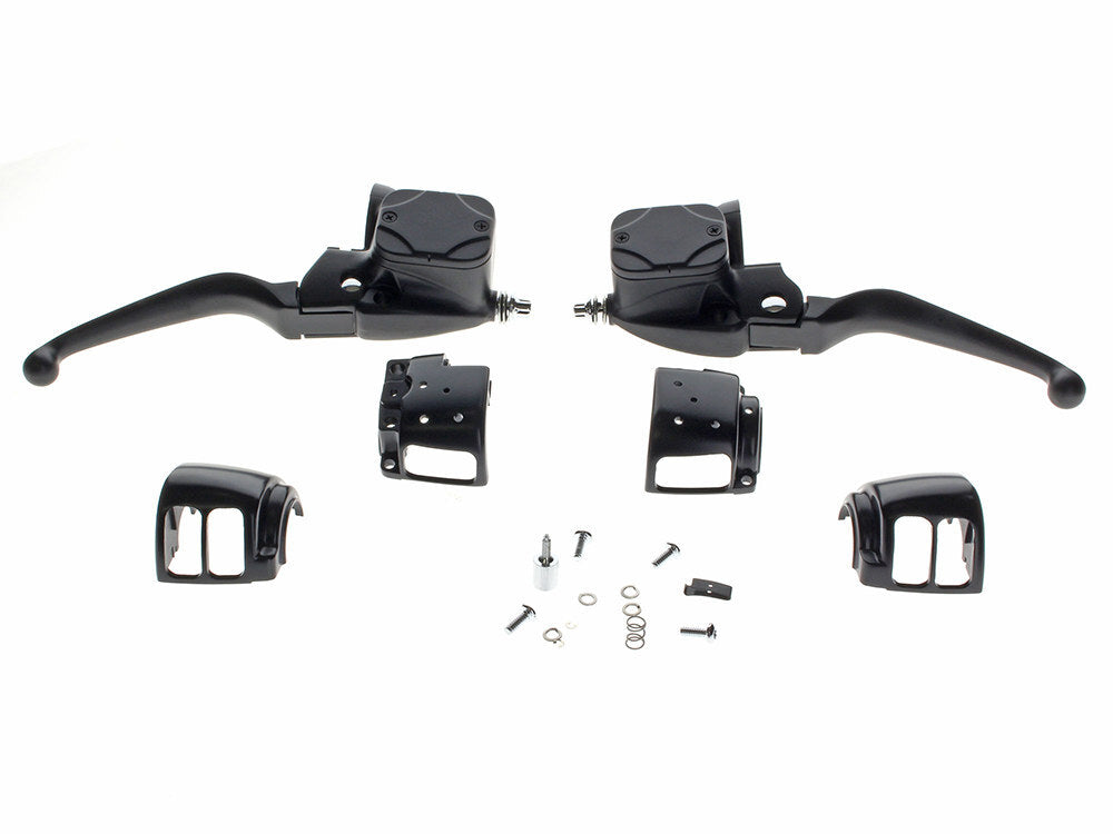 RSS BAI-07-0654MB Handlebar Control Kit w/Hydraulic Clutch Black for Big Twin 96-10 w/Single Disc Rotors