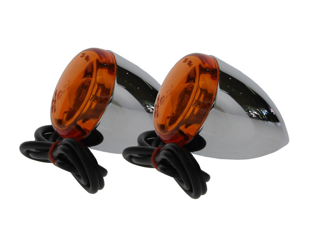 RSS BAI-20-0385E Bullet Turn Signal Kit w/Amber Lens Chrome for Softail 00-17/Dyna 91-17/Sportster 90-03