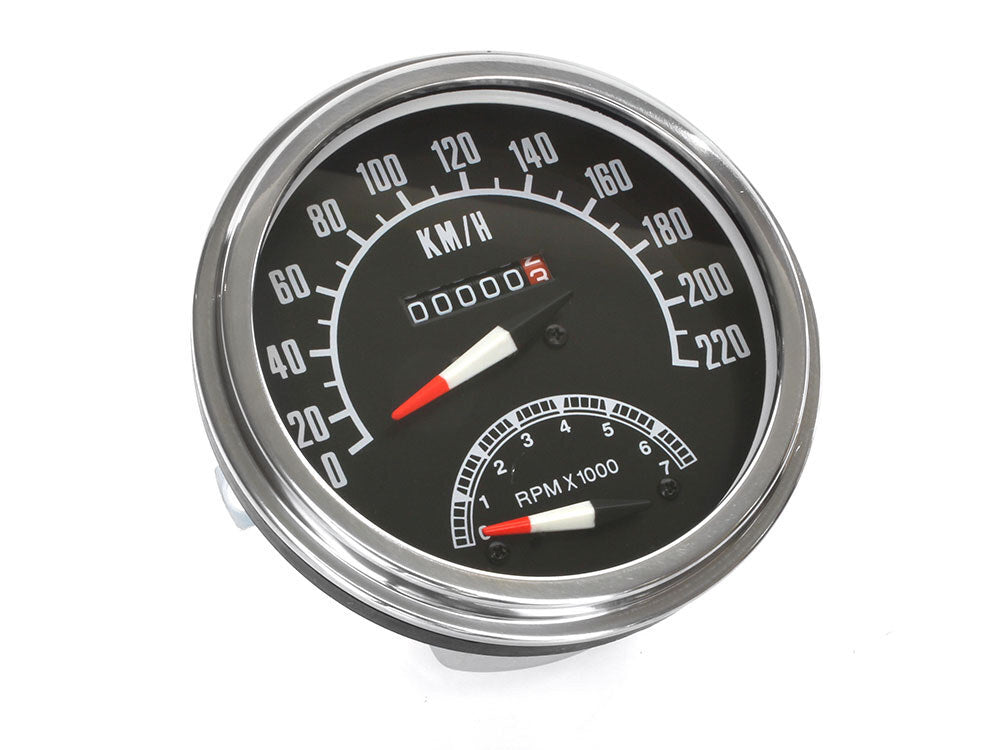 RSS BAI-21-0816A 5" KPH 1968-84 Style Speedometer w/Tachometer for most H-D Models w/5" Fat Bob Dash