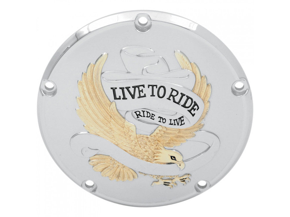 RSS BAI-33-0065GA Live to Ride Derby Cover Gold for Softail 00-18/Dyna 99-17/Touring 99-15