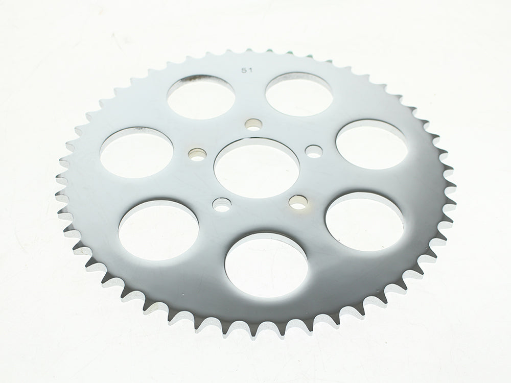 RSS BAI-D26-0143-51 51 Tooth Flat Steel Rear Chain Sprocket Chrome for Big Twin 00-Up/Sportster 00-21