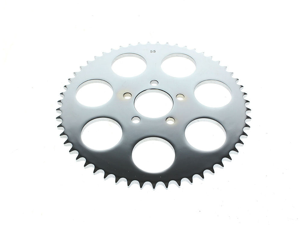 RSS BAI-D26-0143-55 55 Tooth Flat Steel Rear Chain Sprocket Chrome for Big Twin 00-Up/Sportster 00-21