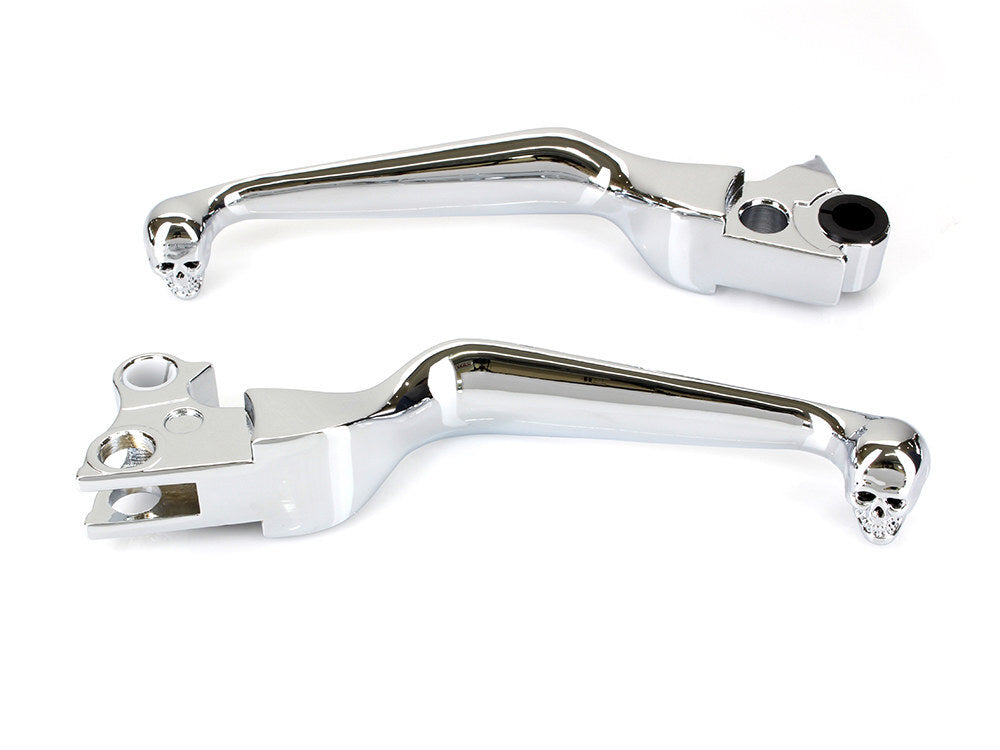 RSS BAI-H07-0729 Hand Levers w/Custom Skull Head Ends Chrome for Big Twin 96-06/Sportster 96-03