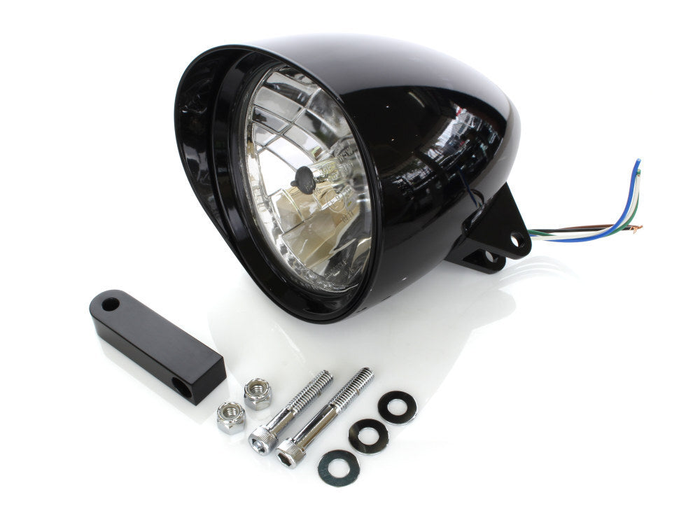 RSS BAI-L20-6131GBVE 5-3/4" Billet Headlight w/Visor & Extended Mount Gloss Black