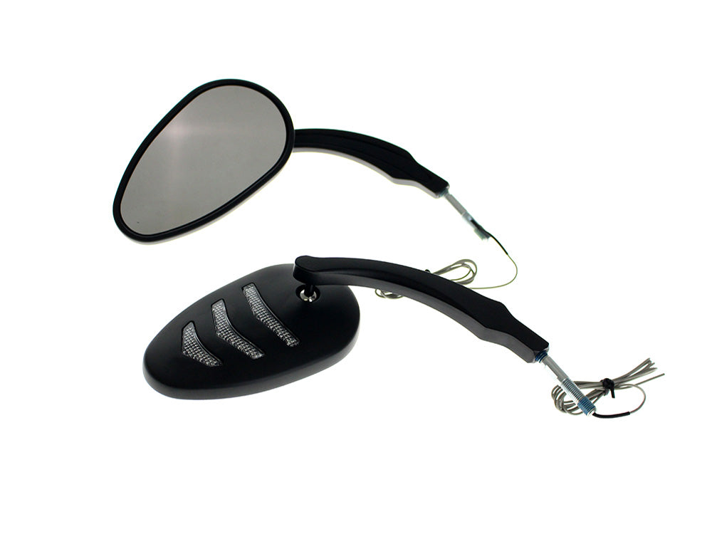 RSS BAI-M60-6373BLED Sleek Billet Directional Mirrors w/LED Indicators Black