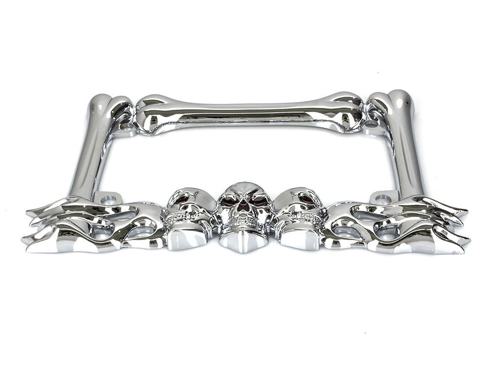 RSS BAI-P28-6818 Number Plate Frame Chrome w/Skulls