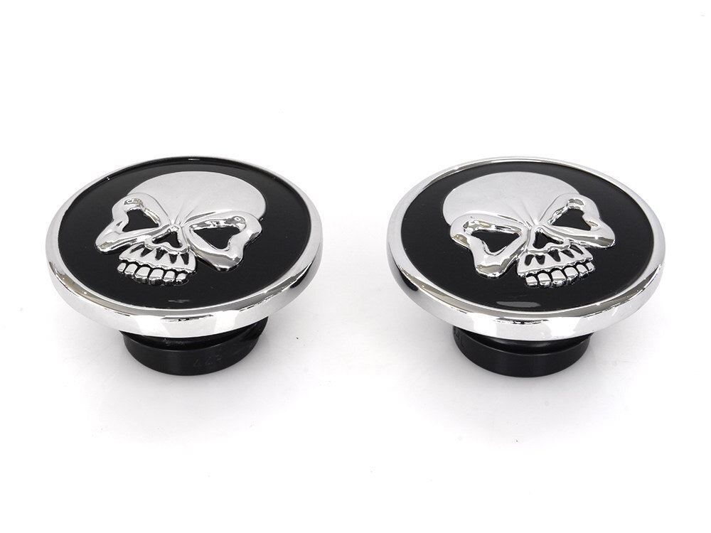 RSS BAI-T03-0347GBC Screw-In Fuel Caps Chrome/Black Skull for H-D 82-95