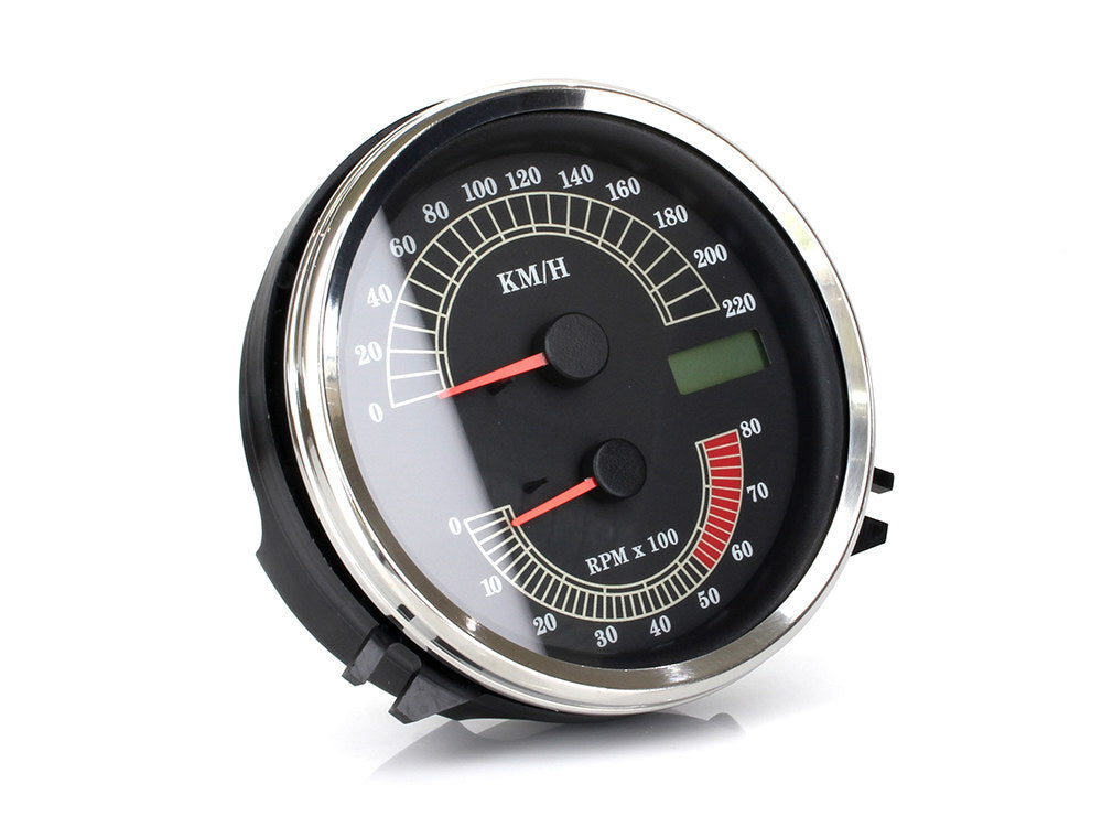 RSS BAI-T21-6986A 5" KPH Speedometer w/Tachometer for Softail/Dyna Wide Glide 99-03/Road King 99-03 Models w/5" Fat Bob Dash