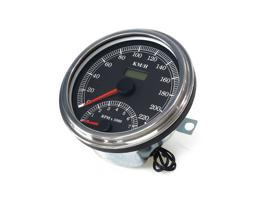 RSS BAI-T21-6996A-22 4.5" Tank Mount KPH Speedometer w/Tachometer Chrome for Big Twin 36-95