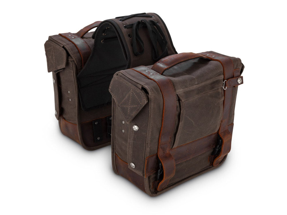 Burly Brand BB15-1002D Throw-Over Saddlebags Dark Oak Wet Waxed