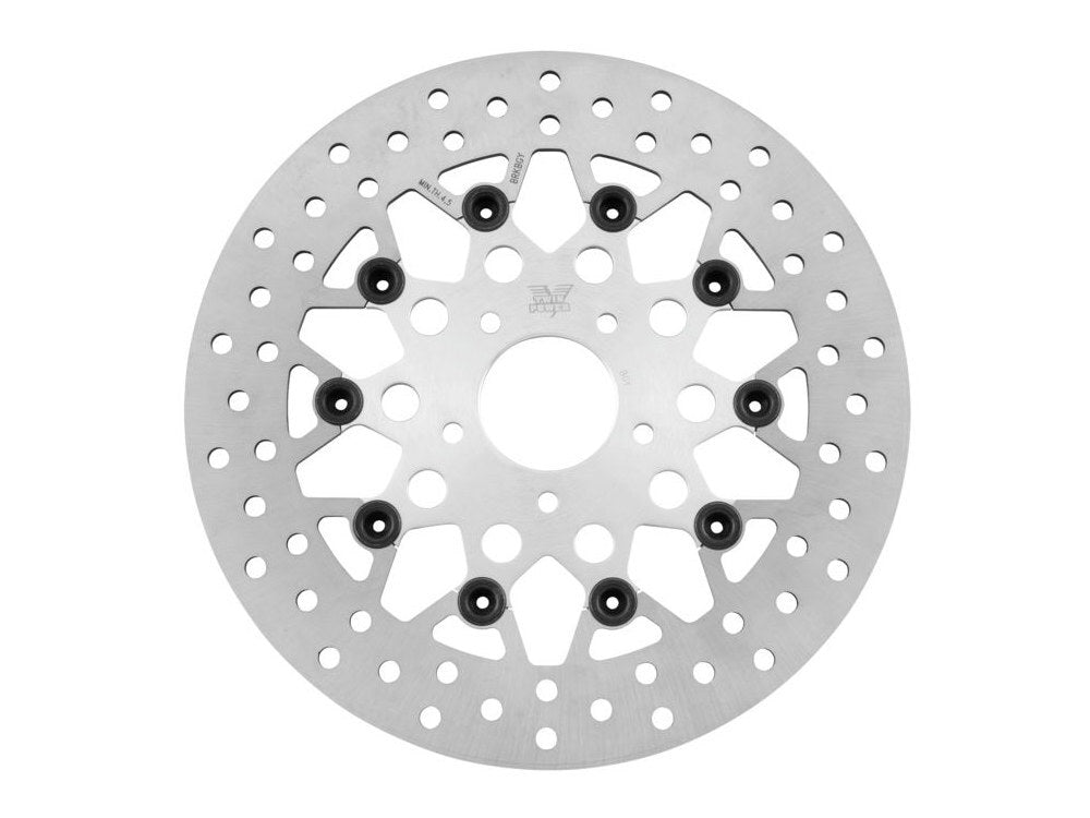 Tucker V-Twin BC-66-6822 11.8" Front Mesh Design Floating Disc Rotor Silver for Dyna 06-17/Softail 15-Up/Sportster 14-21/some Touring 08-23