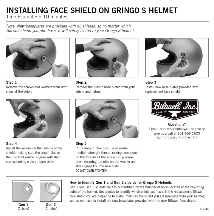 Biltwell Inc. Flat Visor Shield Clear for Gringo S GEN2 Helmets