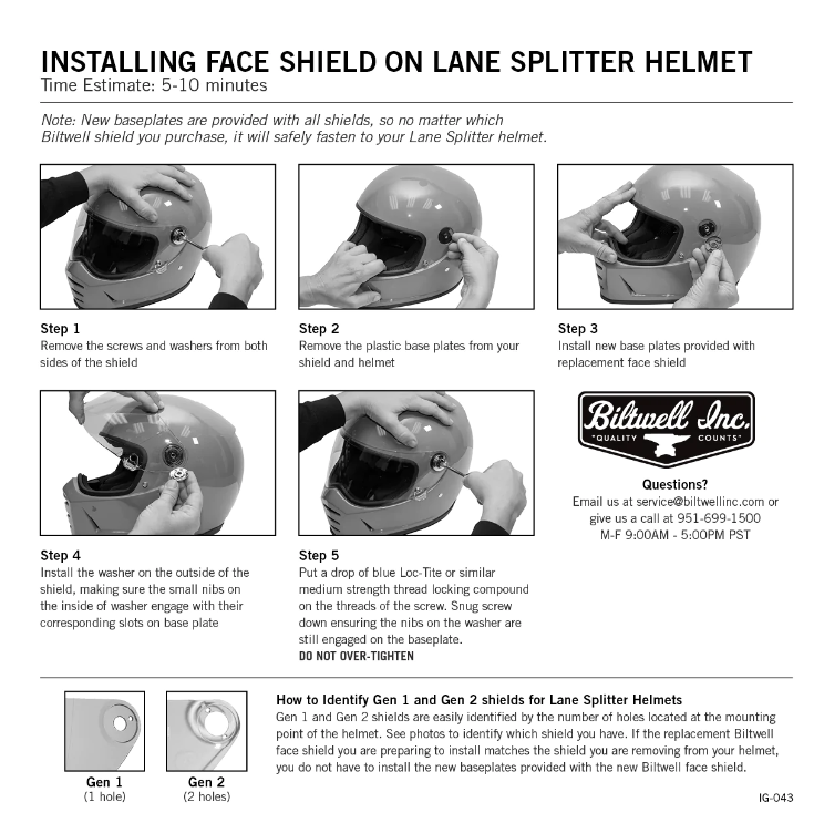 Biltwell Inc. Flat Visor Shield Clear for Lane Splitter GEN2 Helmets