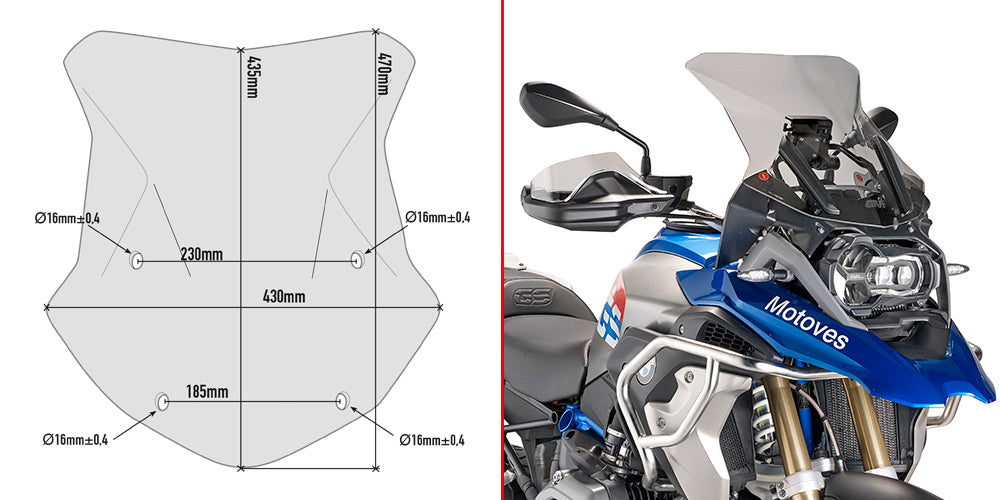 Givi 5124D Smoke Windshield 43.5 x 43cm for BMW R 1200 GS 13-18/R 1200 GS Adventure 14-18/R 1250 GS/R 1250 GS Adventure 19-23