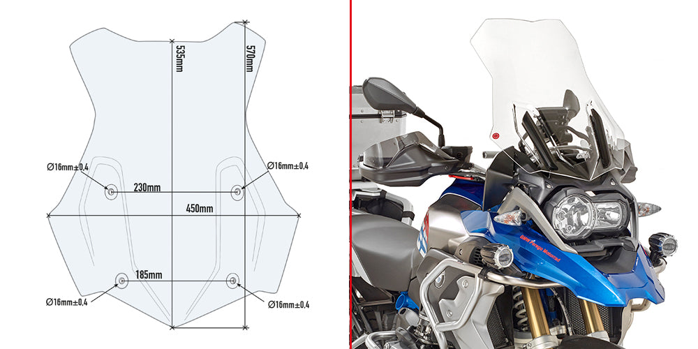 Givi 5124DT Clear Windshield 53.5 x 45cm for BMW R 1200 GS 13-18/R 1200 GS Adventure 14-18/R 1250 GS/R 1250 GS Adventure 19-23