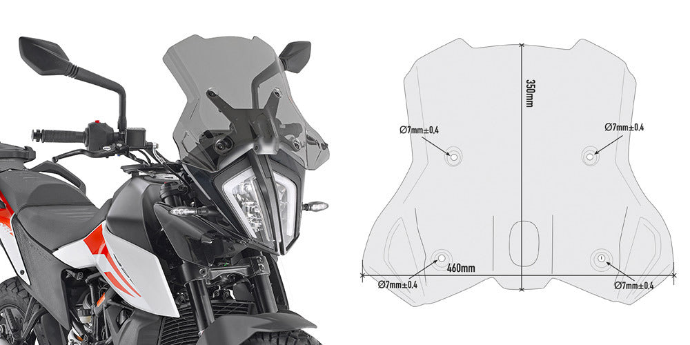 Givi 7710D Smoke Windshield 35 x 46cm for KTM 390 Adventure 20-23/790 Adventure/790 Adventure R 19-20/890 Adventure 21-22