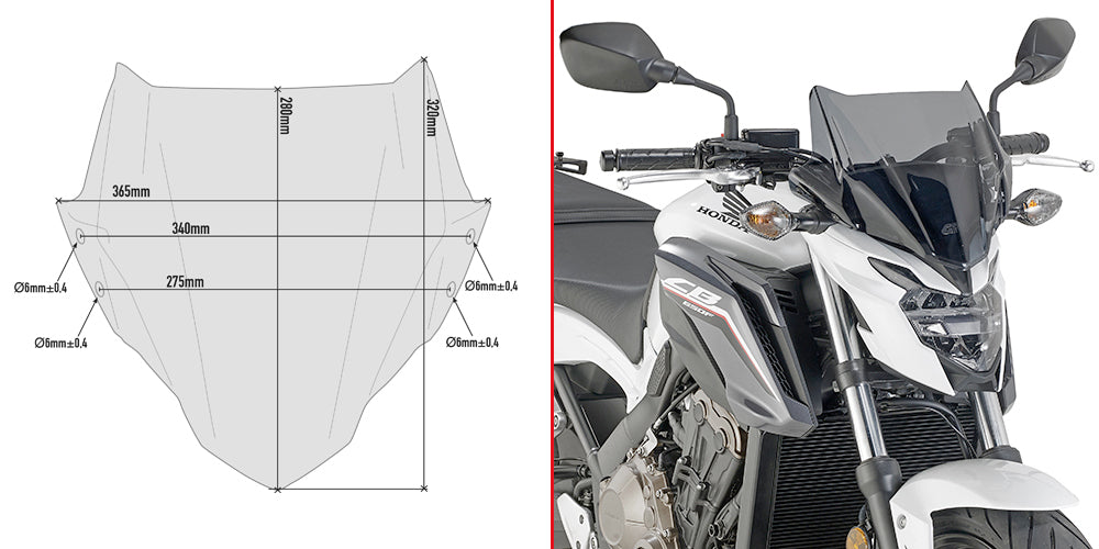 Givi A1159 Smoke Windshield 28 x 36.5cm for Honda CB 650F 17-18