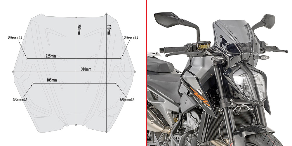 Givi A7708 Smoke Windshield 25 x 31cm for KTM Duke 790 18-20/890 Duke R 21-23