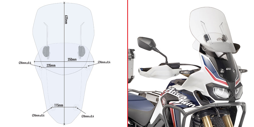 Givi AF1144 Airflow Sliding Clear Windshield (Maximum 63.5 x 35cm & 12cm travel) for Honda CRF1000L Africa Twin 16-19/Adventure Sports 18-19