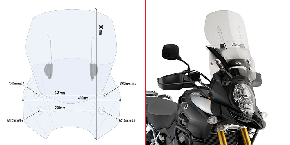 Givi AF3105 Airflow Sliding Clear Windshield (Maximum 50 x 41cm & 12cm travel) for Suzuki DL 1000 V-Strom 14-19