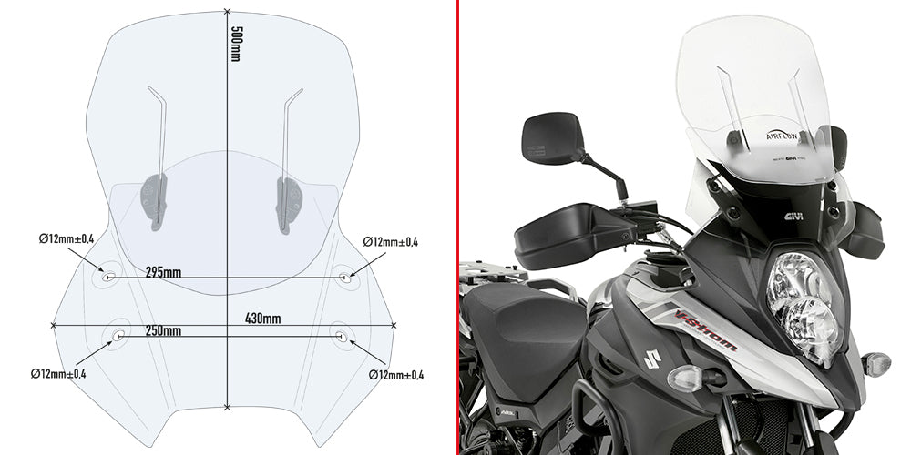 Givi AF3112 Airflow Sliding Clear Windshield (Maximum 50 x 43cm & 12cm travel) for Suzuki DL 650 V-Strom 17-23