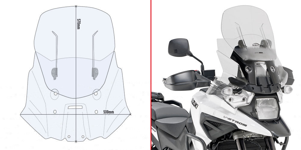 Givi AF3117 Airflow Sliding Clear Windshield (Maximum 57 x 50cm & 12cm travel) for Suzuki V-Strom 1050/V-Strom 1050 XT 20-23/V-Strom 1050 DE 2023