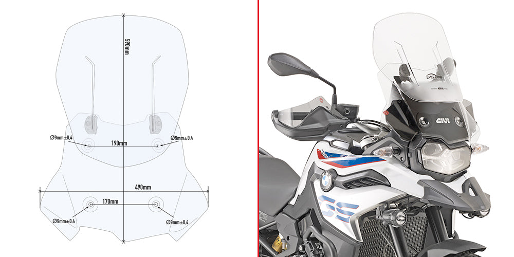 Givi AF5127 Airflow Sliding Clear Windshield (Maximum 59 x 49cm & 12cm travel) for BMW F 750 GS/F 850 GS 18-23