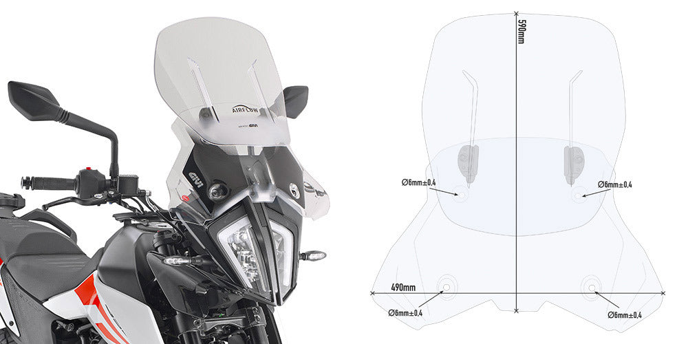 Givi AF7711 Airflow Sliding Clear Windshield (Maximum 52 x 48cm & 12cm travel) for KTM 390 Adventure 20-23/790 Adventure/R 19-20/890 Adventure 21-22