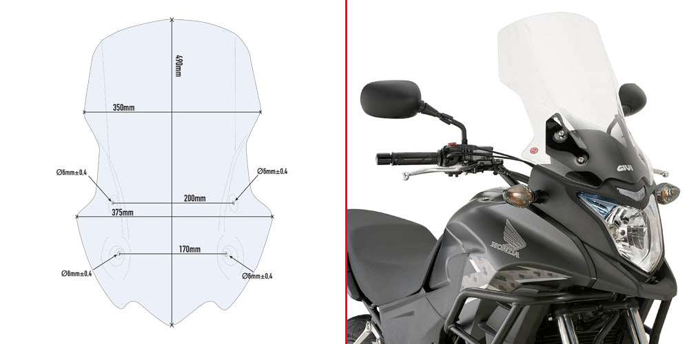 Givi D1121ST Clear Windshield 49 x 37.5cm for Honda CB 500 X 13-18