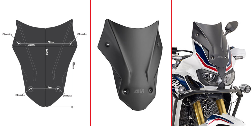 Givi D1144BO Low & Sporty Matte Black Windshield 40 x 31cm for Honda CRF1000L Africa Twin 16-19/Adventure Sports 18-19