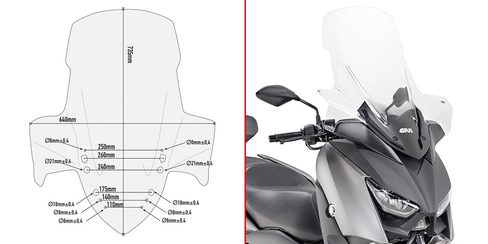 Givi D2136ST Clear Windshield 73.5 x 64cm for Yamaha X-Max 125 18-22/X-Max 300 17-22/X-Max 400 18-21