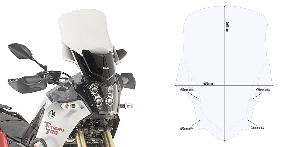 Givi D2145ST Clear Windshield 52 x 42cm for Yamaha Tenere 700 19-23