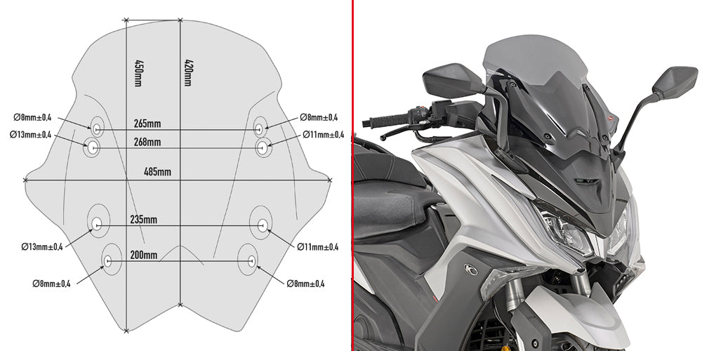 Givi D6110S Low & Sporty Gloss Smoke Windshield 42 x 48.5cm for Kymco AK 550 17-??22