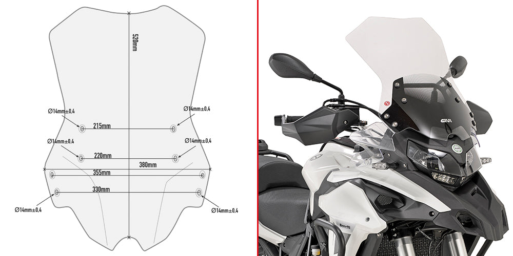 Givi D8703ST Clear Windshield 52 x 38cm for Benelli TRK 502 17-23/TRK 502 X 18-23