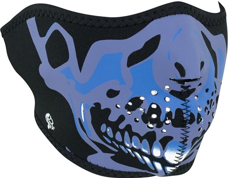 ZanHeadgear Half Face Blue Chrome Skull Neoprene Mask