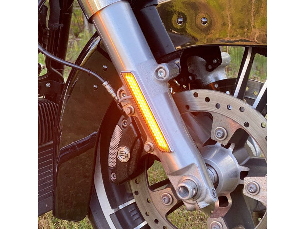 Custom Dynamics CD-CDFORKBCMSC LED Fork Lights w/Amber/Smoke Chrome for Touring 14-Up