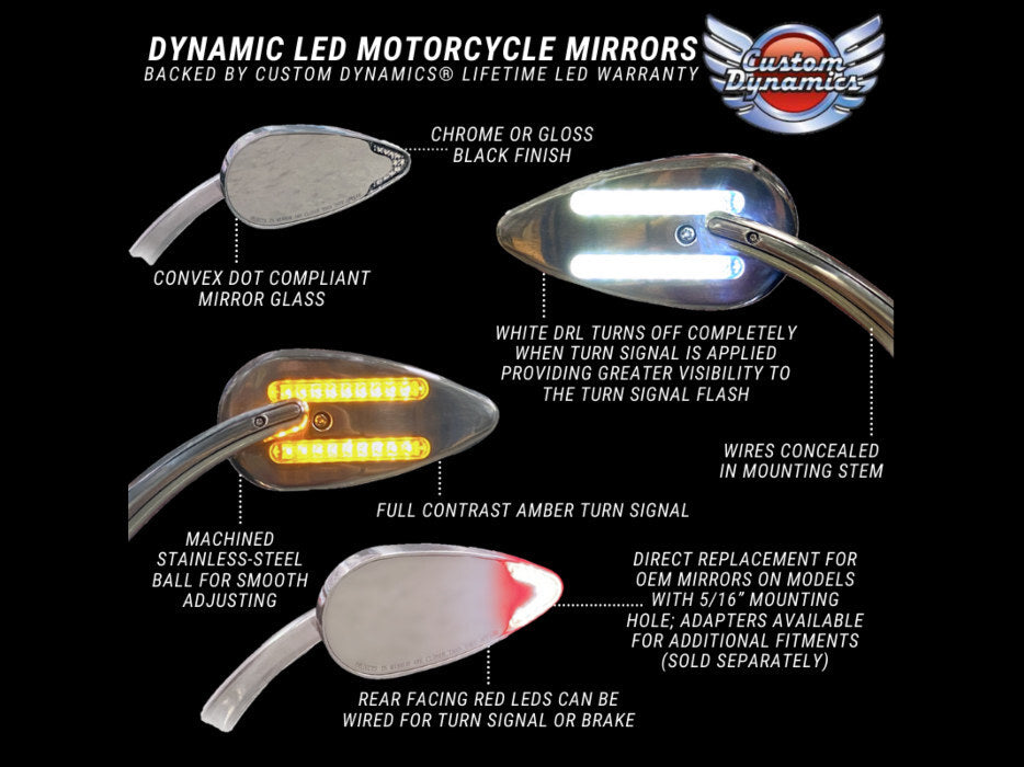 Custom Dynamics CD-CDMIRRORC Dynamic LED Mirrors Run/Brake/Turn Chrome