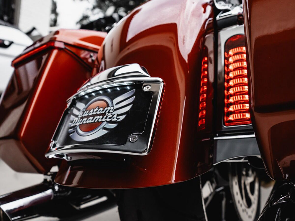 Custom Dynamics CD-LPFRAD23CVOC Curved Number Plate Frame w/Number Plate Light Only Chrome for CVO Touring 23-Up/Street Glide/Road Glide 24-Up