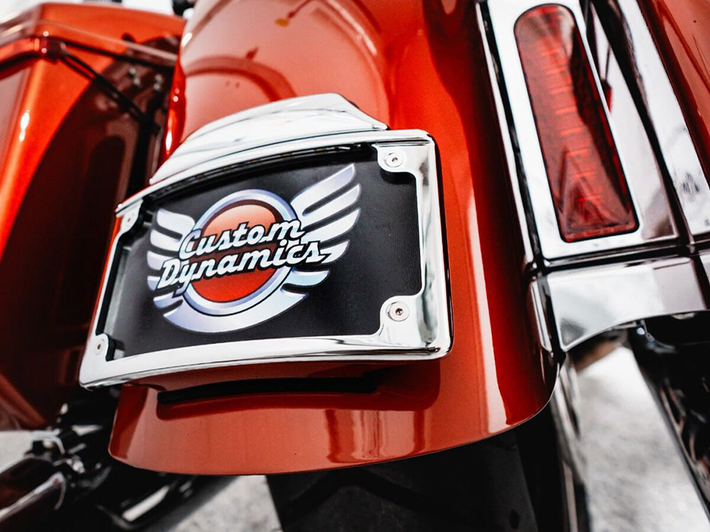 Custom Dynamics CD-LPFRAD23CVOC Curved Number Plate Frame w/Number Plate Light Only Chrome for CVO Touring 23-Up/Street Glide/Road Glide 24-Up