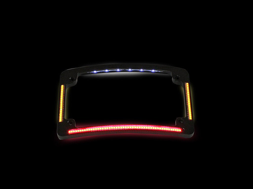 Custom Dynamics CD-TF05B Curved Number Plate Frame w/LED Amber Turn Signals & Red Brake Light Black