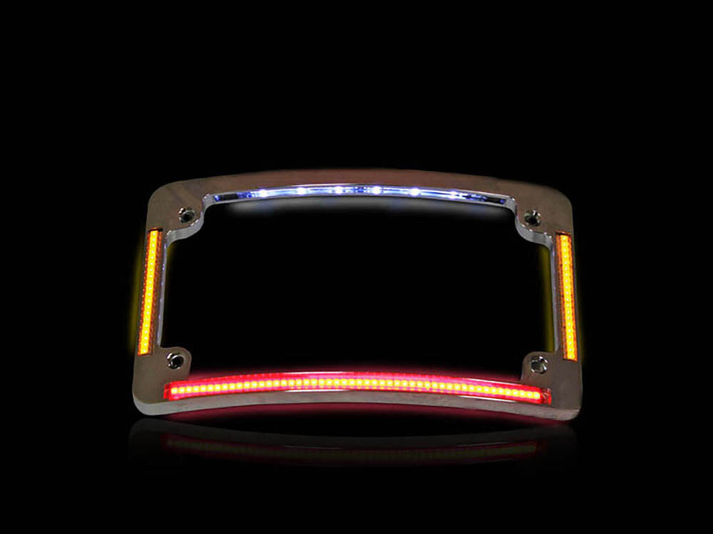 Custom Dynamics CD-TF05C Curved Number Plate Frame w/LED Amber Turn Signals & Red Brake Light Chrome