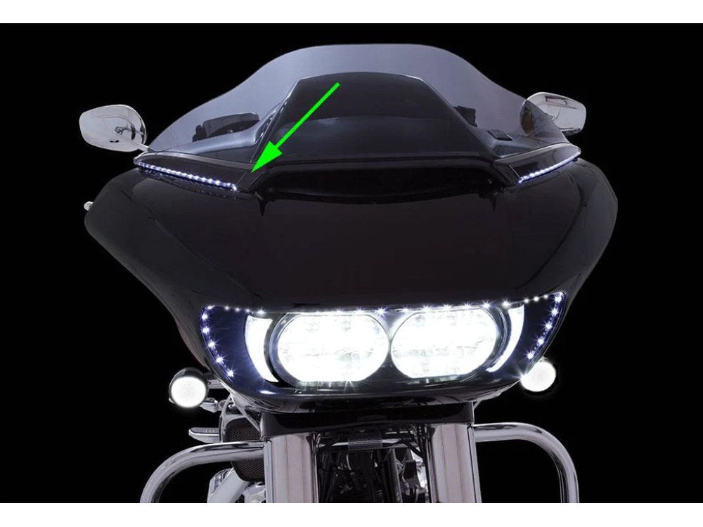 Ciro3D CIR-11051 Horizon LED Windshield Trim w/Smoke Lens & Black Housing w/Sequential Amber Turn & White Run for Road Glide 15-23