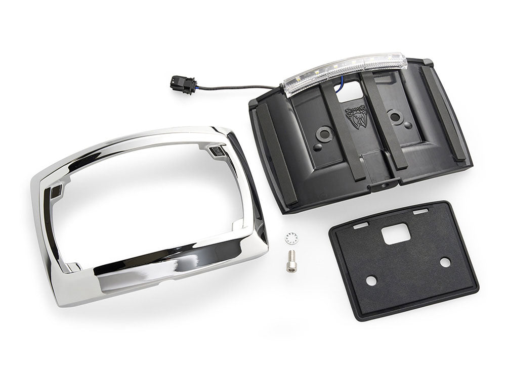 Ciro3D CIR-40500 Curved Number Plate Frame w/Number Plate Light Only Chrome for CVO Touring 23-Up/Street Glide/Road Glide 24-Up