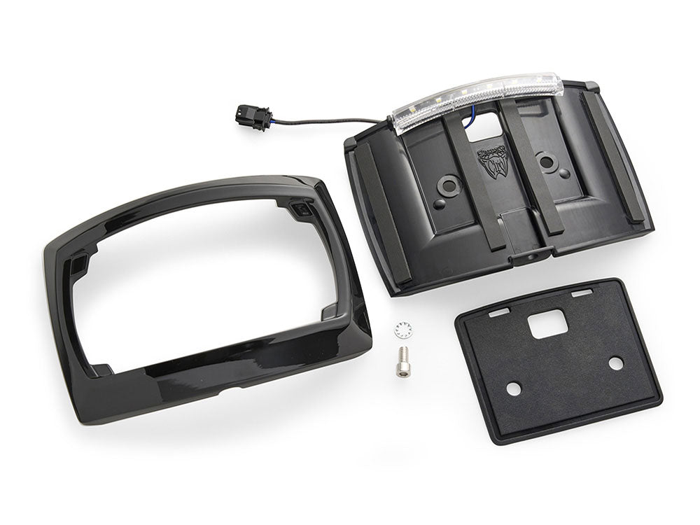 Ciro3D CIR-40520 Curved Number Plate Frame w/Number Plate Light Only Gloss Black for CVO Touring 23-Up/Street Glide/Road Glide 24-Up